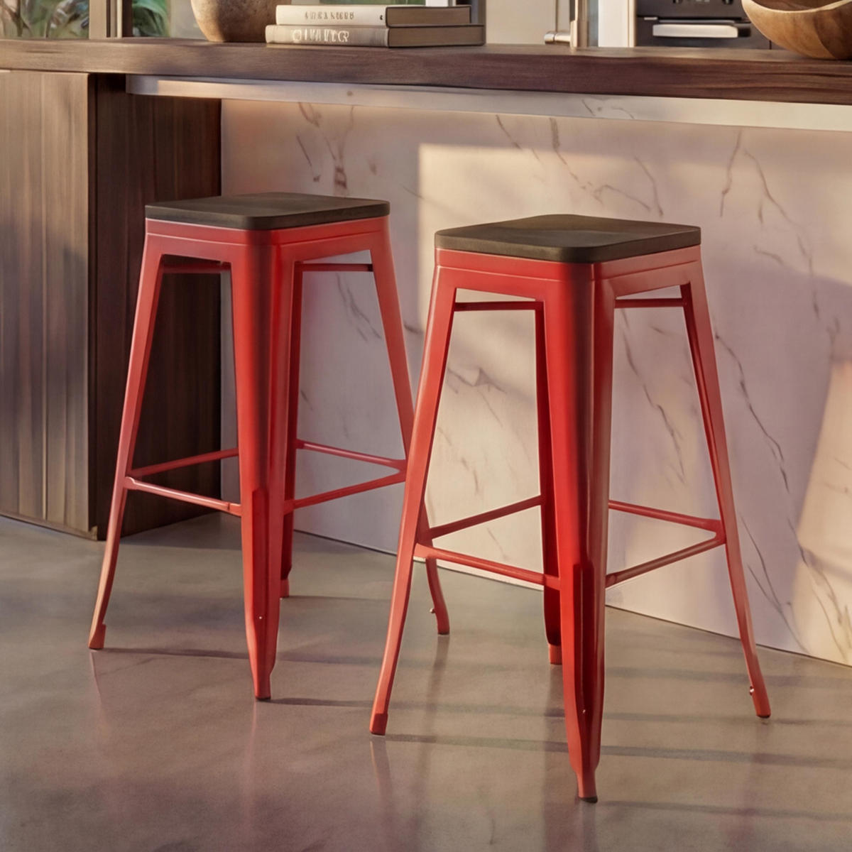 BARHOCKER Rot 2er-Set - Rot, Holz (42/76/42cm) - MCW