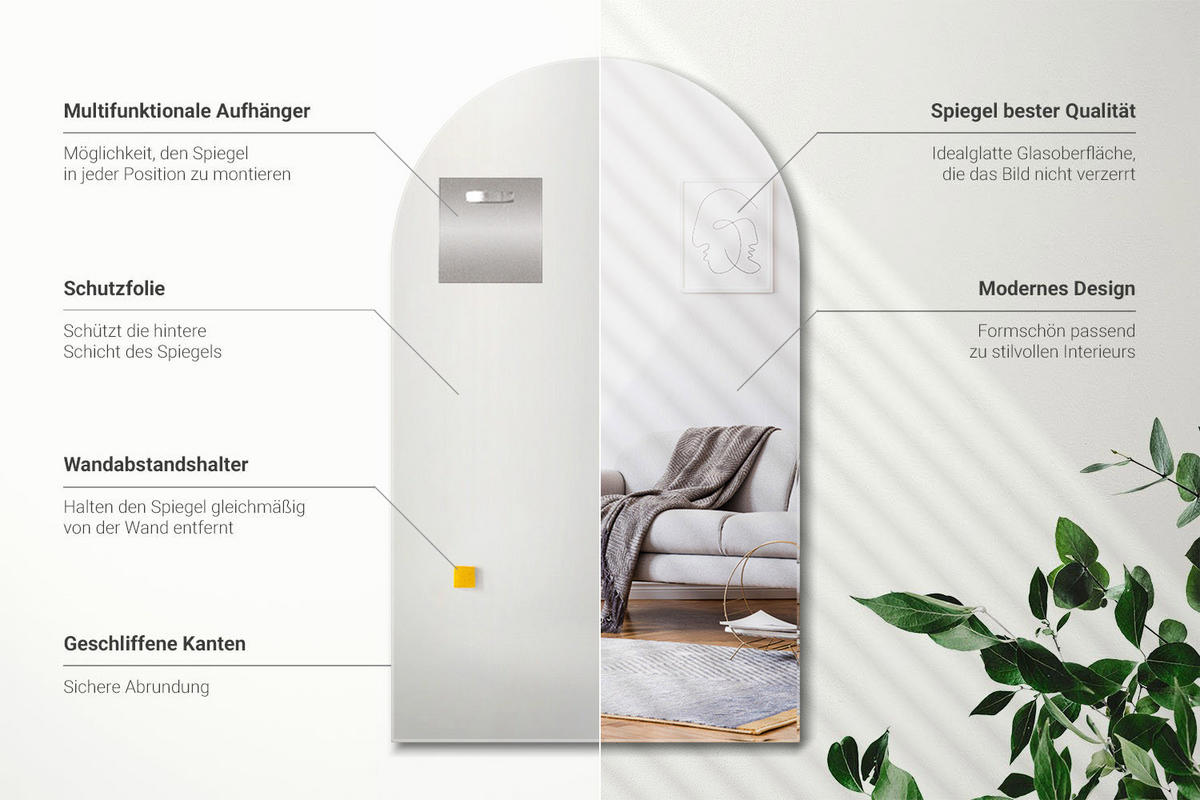 SPIEGEL 50x90 Asymmetrisch - Transparent, Glas (50/90/0.4cm) - Wallfluent