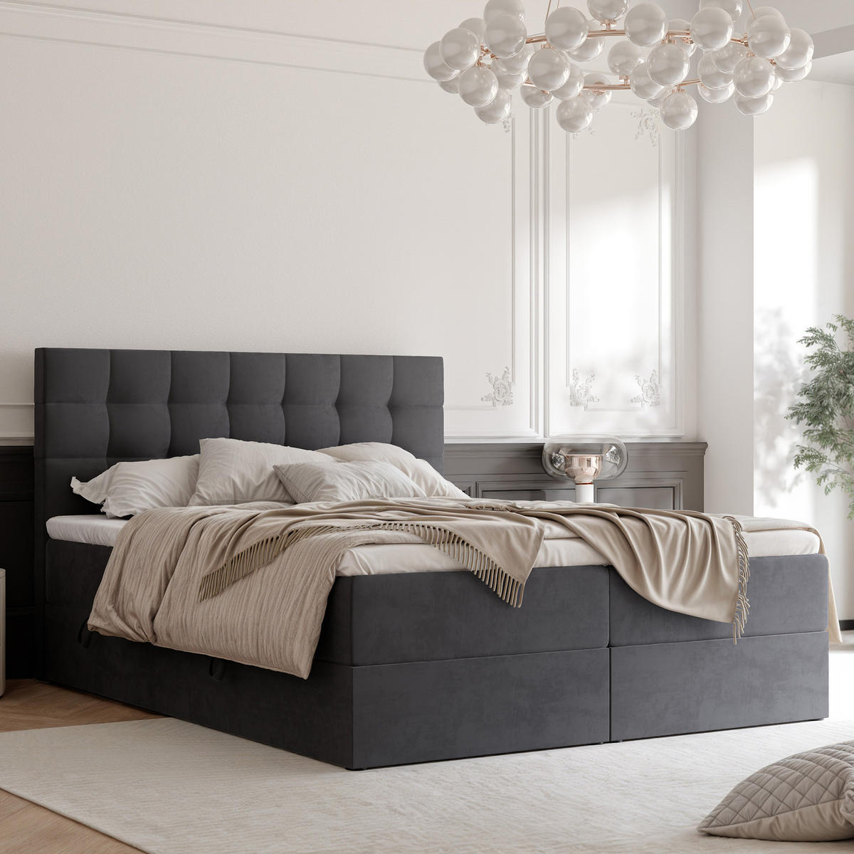 BOXBETT GRAND 180/200 cm, in Grau, mit Matratze und Topper - Grau, Holzwerkstoff/Textil (180/200cm) - Idohome