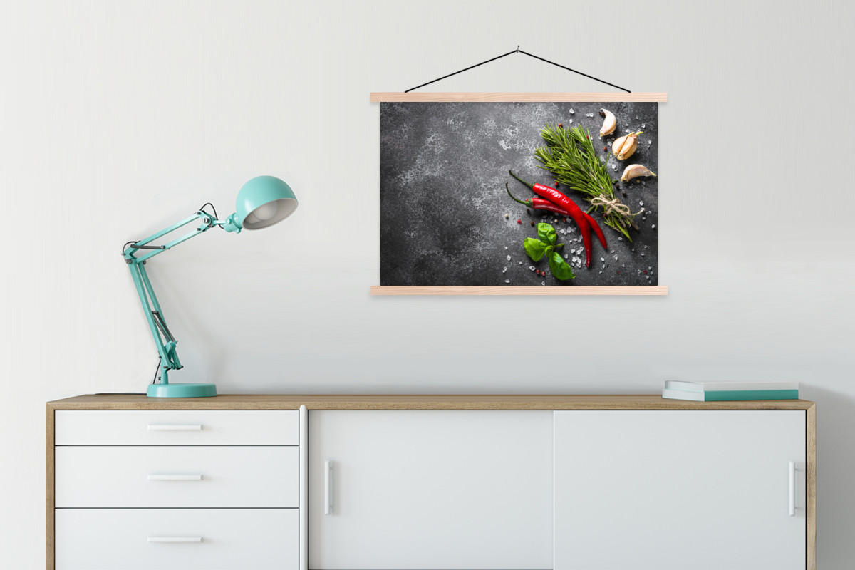 POSTER Pfeffer - Kräuter - Gewürze - Beton 90x60 cm - Dunkelgrau, Textil (90/60/0.15cm) - MuchoWow