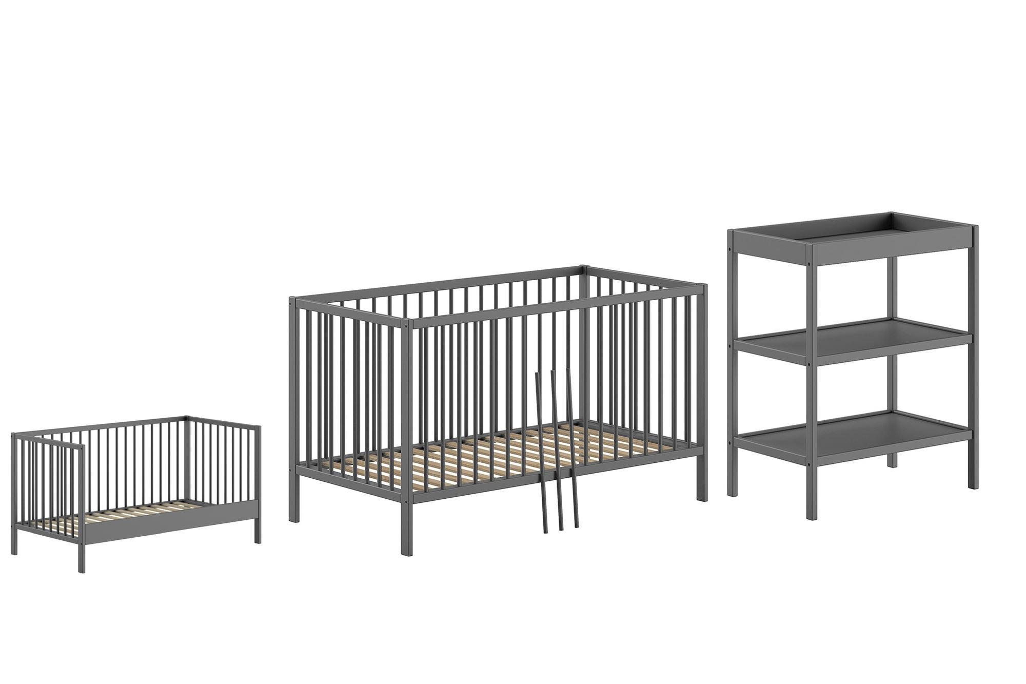 BABYZIMMER Set Kara-lynn 6 Komplettset Massivholz Buche Anthrazit - Grau, Holz (223/95/76cm) - 58aufmkessel