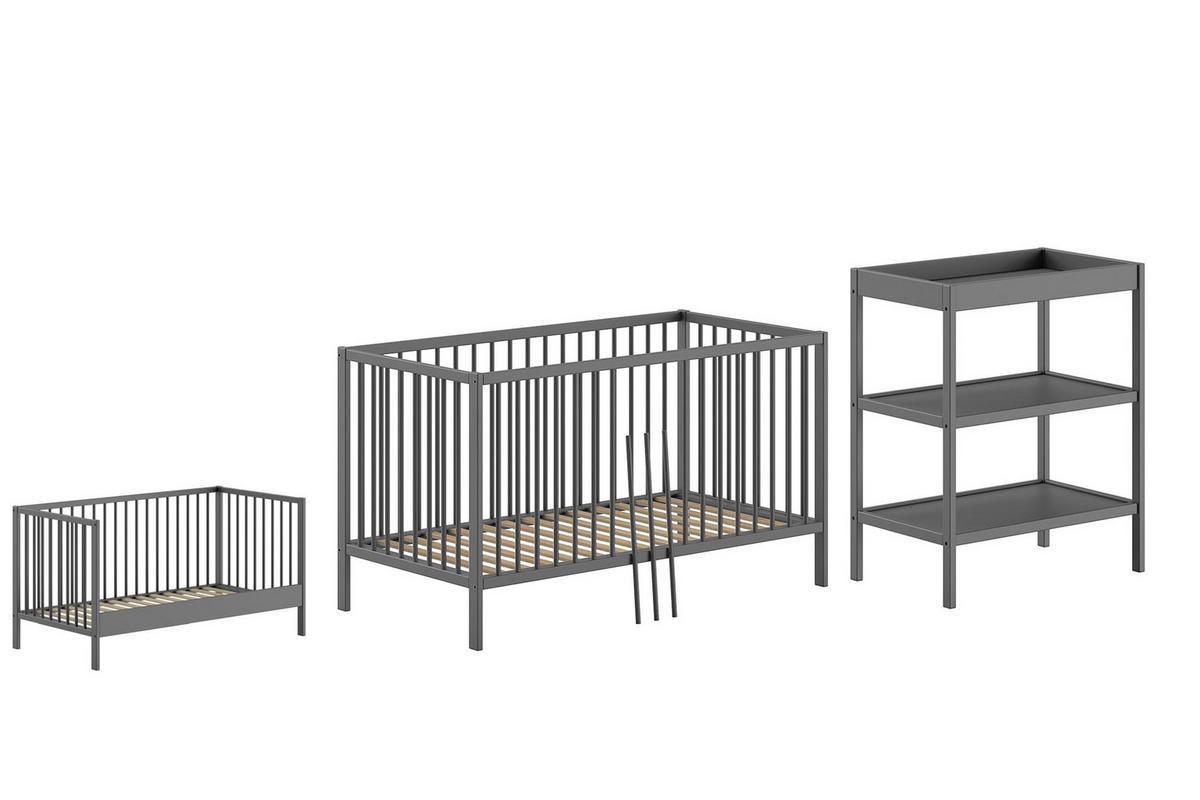 BABYZIMMER Set Kara-lynn 6 Komplettset Massivholz Buche Anthrazit - Grau, Holz (223/95/76cm) - 58aufmkessel