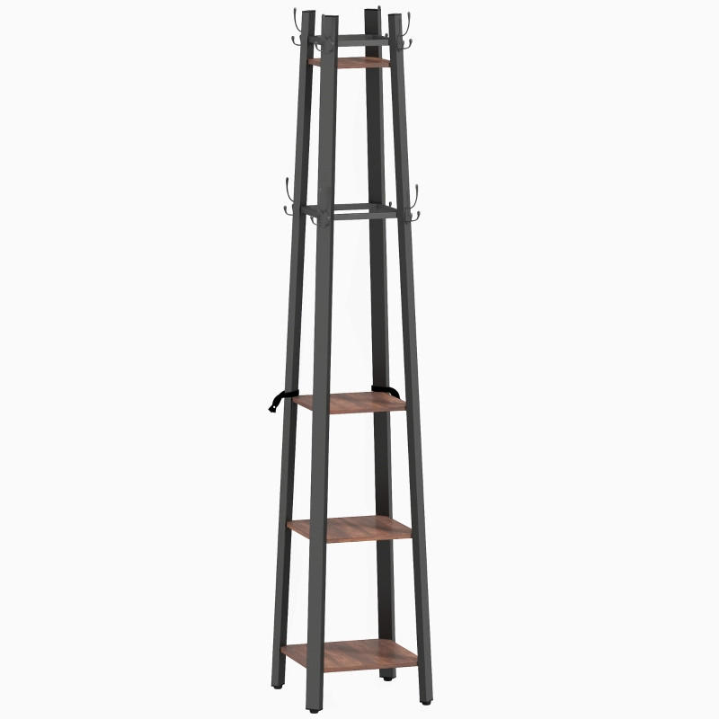 STANDGARDEROBE mit 8 Haken und 4 Ablagen, Industrial-Look, 34,8/34,8/179 cm - Braun, Holz (34.8/179/34.8cm) - BEAOK