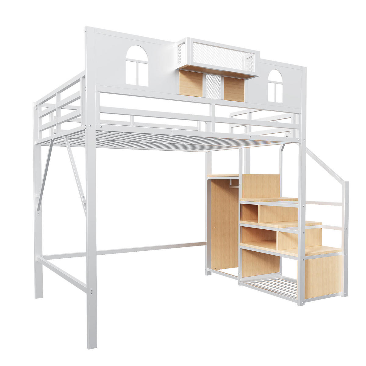 HOCHBETT 140/200 cm mit Stauraumleiter in Weiß mit Matratze - Weiß, Metall (140/200cm) - OKWISH