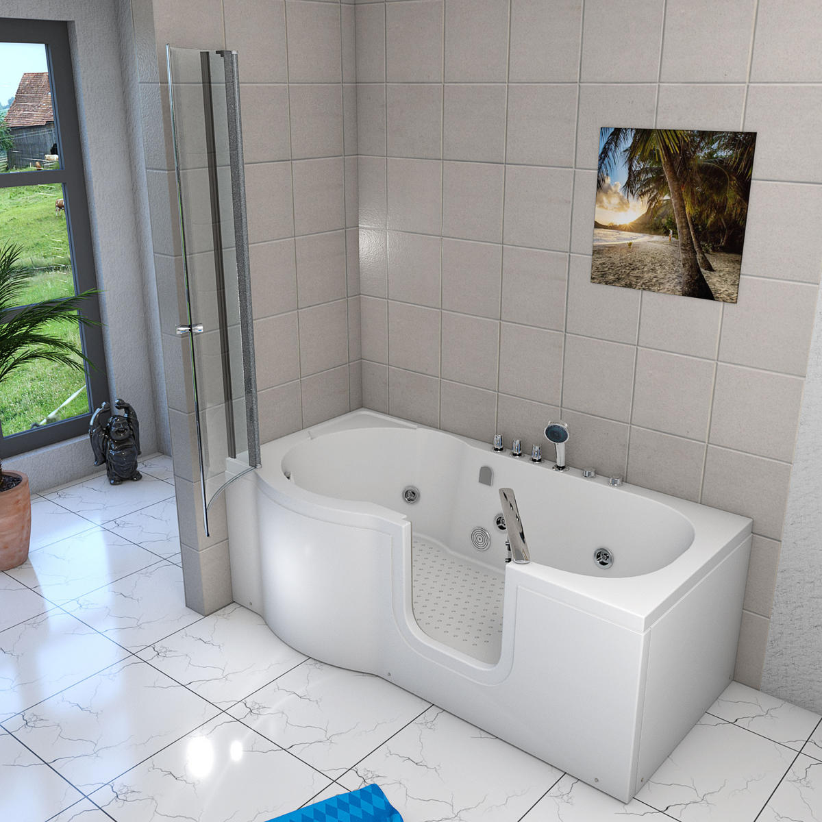 WHIRLPOOL-SENIORENDUSCHE S12D-TH-WP-R Weiß - Weiß, Glas/Kunststoff (170/200/85cm) - AcquaVapore by Sandra Jentho