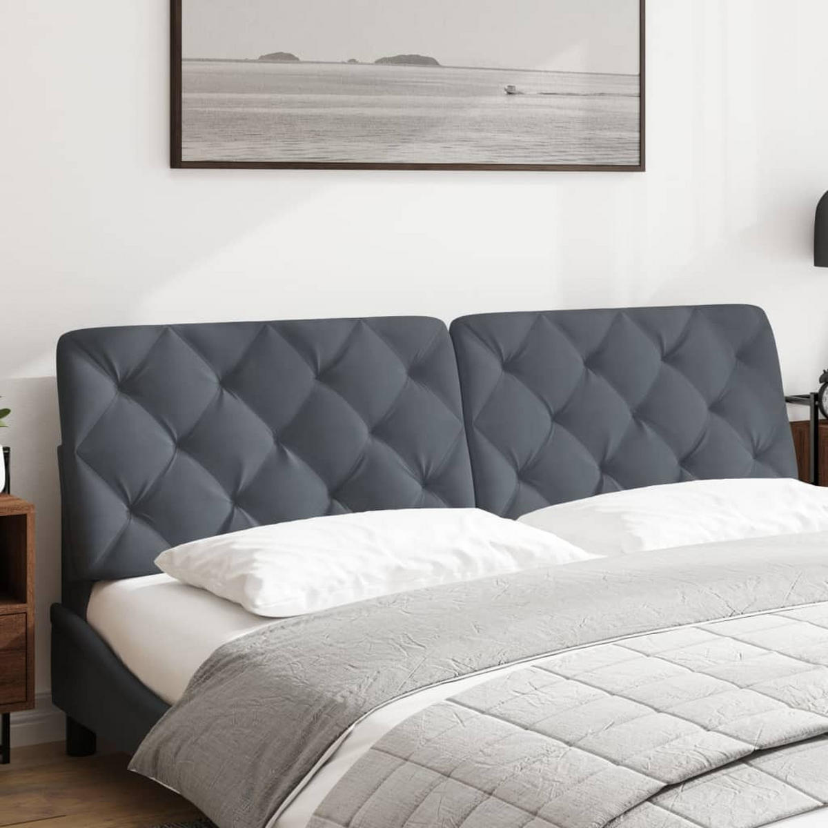 KOPFTEIL-KISSEN Dunkelgrau 180 Cm Samt - Grau, Naturmaterialien - vidaXL