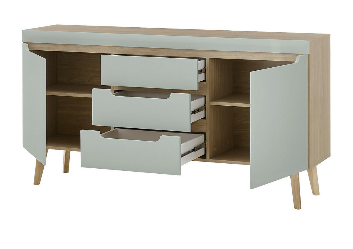 SIDEBOARD Pistazie grün, Eiche, skandinavisch 160 cm, Kommode mit Soft-Close - Eichefarben/Pastellgrün, Eichenholz/Holz (160/83/40cm) - Furn.Design