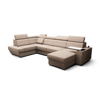 WOHNLANDSCHAFT KONGO RBN20, Eckcouch in U-Form mit Schlaffunktion, Farbe: Beige, Velourstoff, Ottomane Rechts - Beige, Textil (340/103/200cm) - O-Sofa