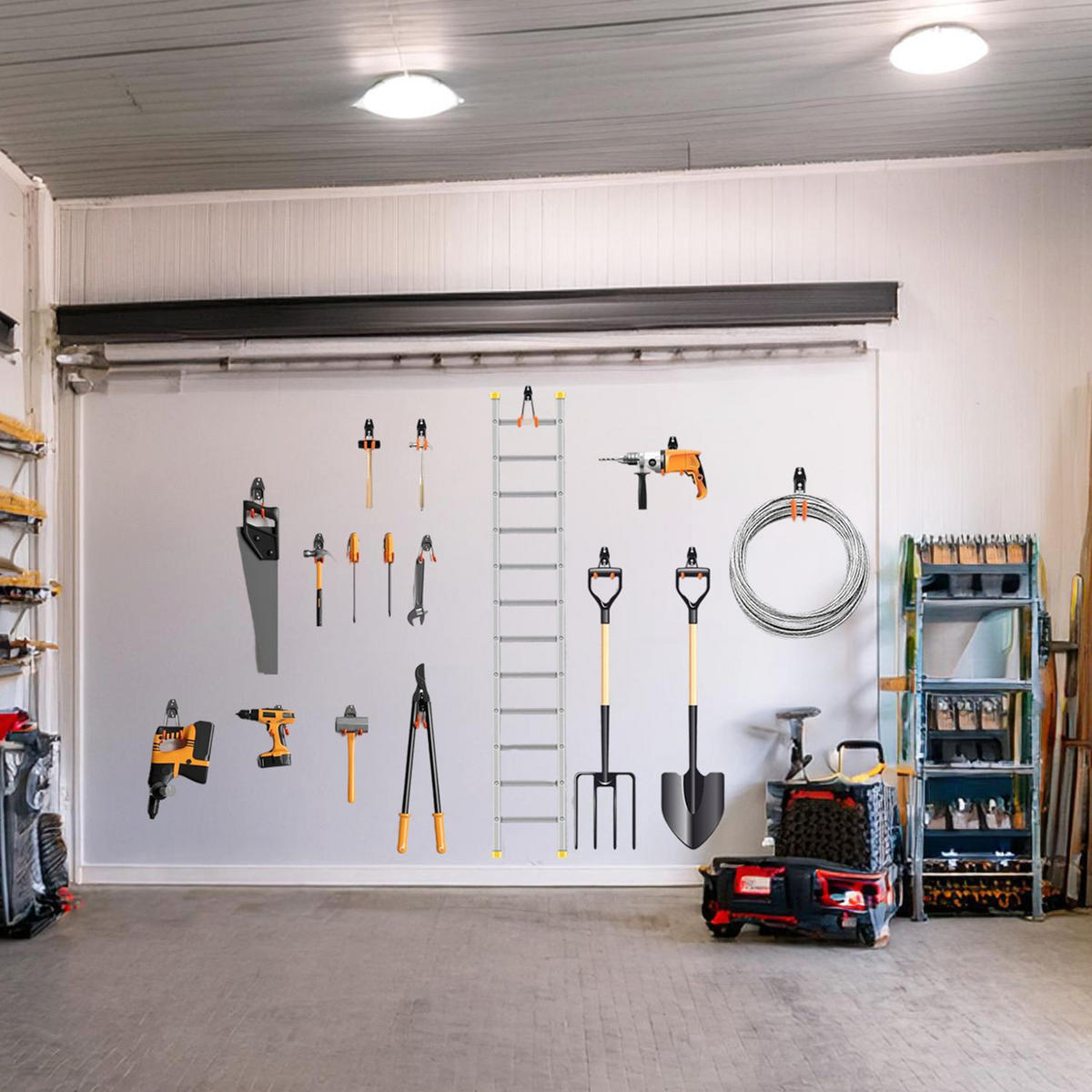 WANDHAKEN für Garage (10er-Set) - Orange, Metall (4.5/16/20cm) - Intirilife