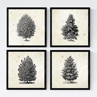 POSTER Set mit 4 Blättern der Hohe Bäume Jahrgang Hintergrund 20x20cm Rahmenlos - Klar, Papier (20/3cm) - Nacnic