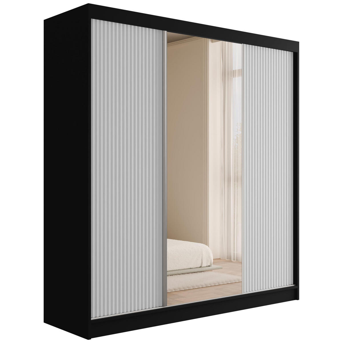 KLEIDERSCHRANK mit Spiegel V2-PRESTIG 215x200 cm - Schwarz|Weiß - Schwarz/Weiß, Holzwerkstoff (200/215/61cm) - ALTDECOR