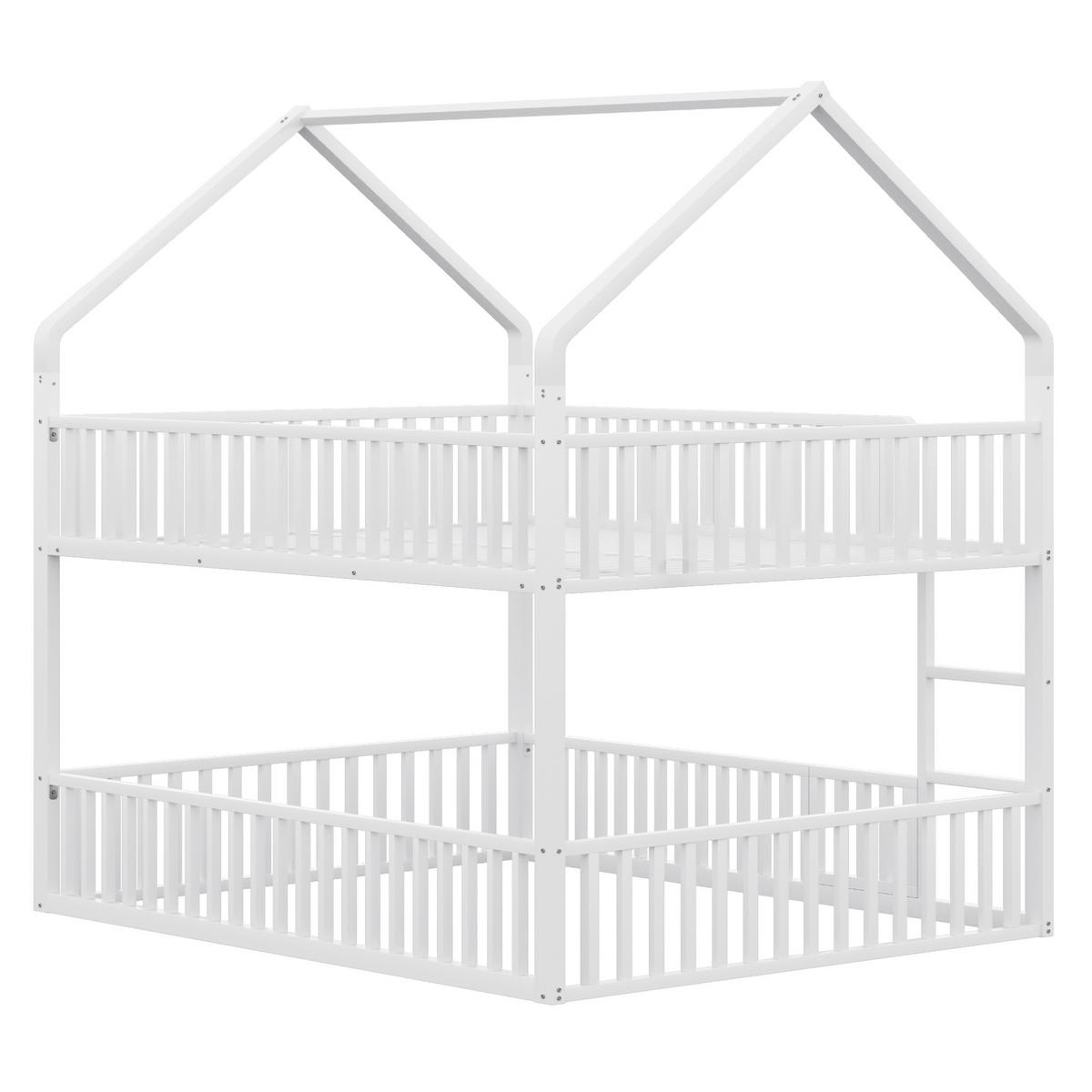 ETAGENBETT aus Metall 140x200 cm Weiß in Hausform mit Sicherheitsgittern und Frontleiter - Weiß, Metall (140/200cm) - IVMEU