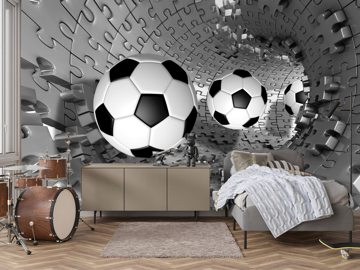 FOTOTAPETE für Wohnzimmer Fußball Puzzle Sport Abstraktion 300x210 - Schwarz/Weiß, Papier (300/210cm) - Muralo