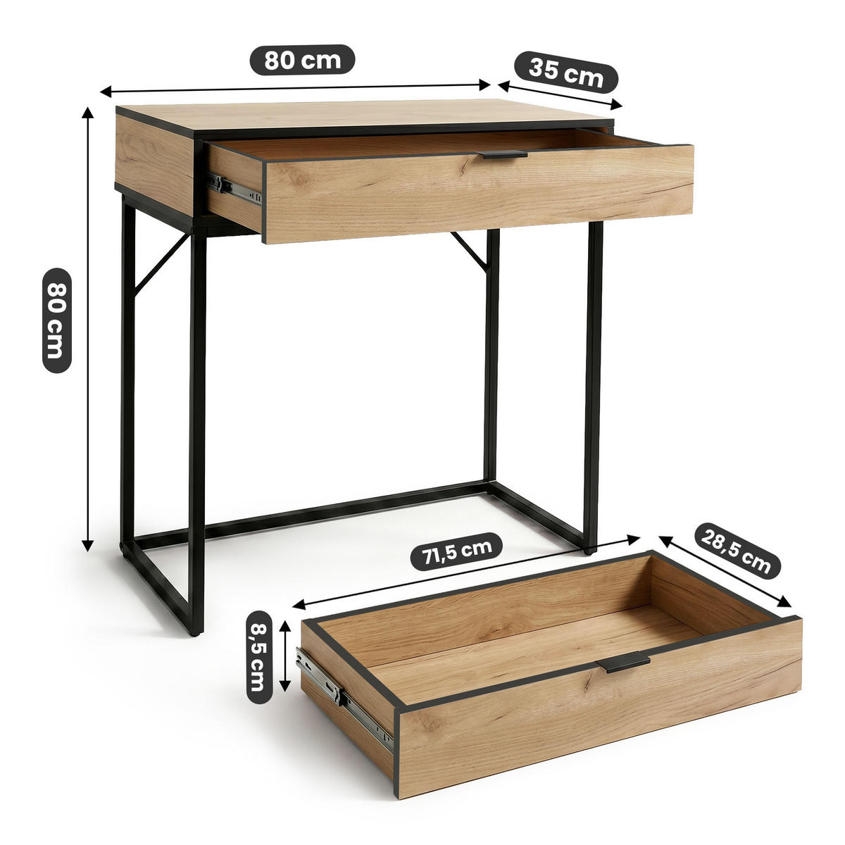 KONSOLENTISCH MODENA 80 cm Craft Eiche - Eichefarben/Schwarz, Holzwerkstoff (35/80/80cm) - Akord