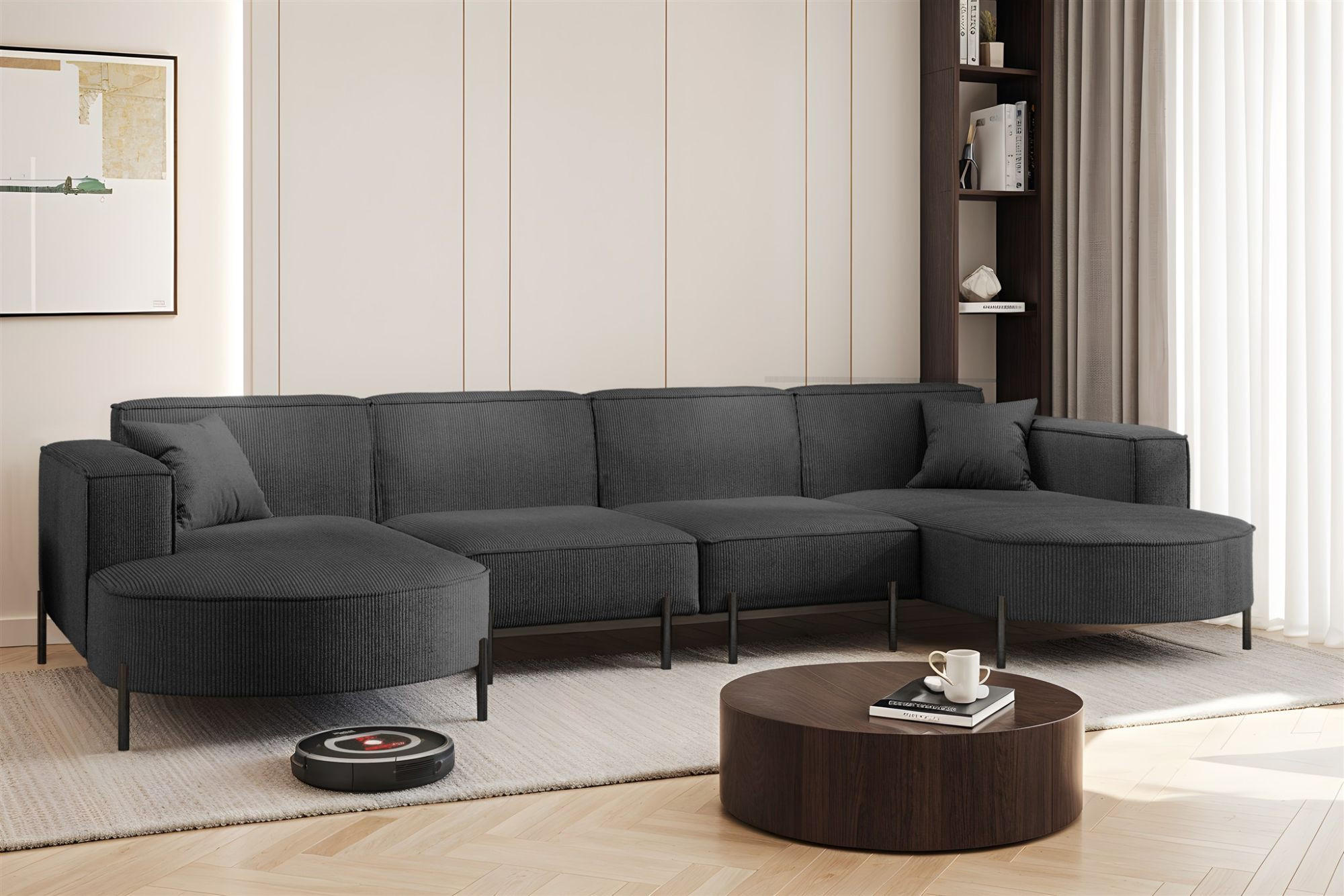 WOHNLANDSCHAFT Valencia Xl - Anthrazit, Holzwerkstoff/Textil (384/80/165cm) - Fun Möbel