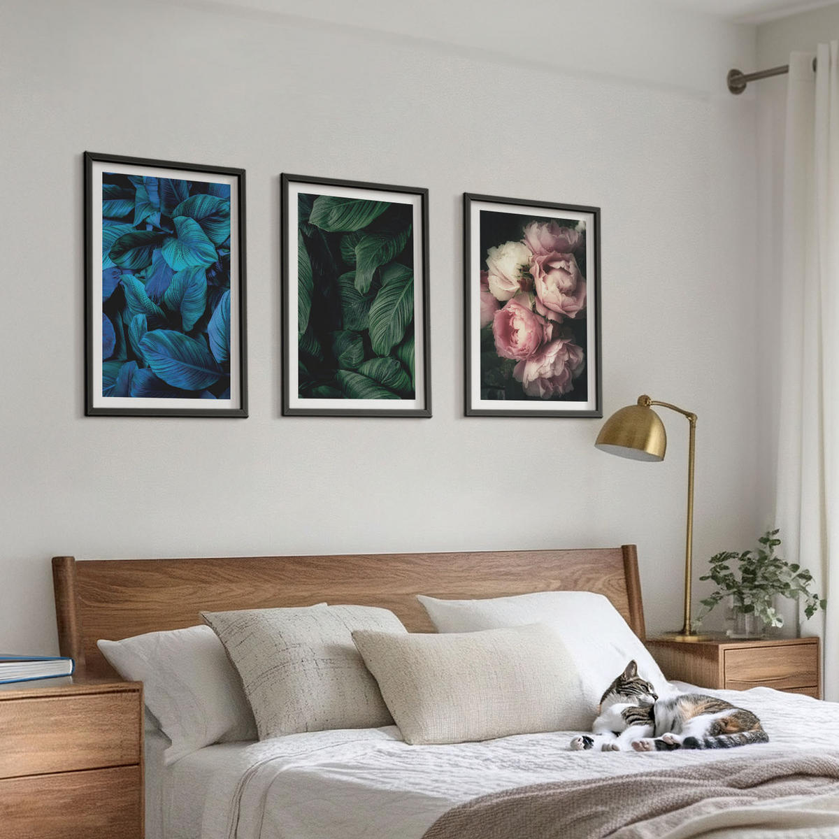 WANDBILDER 3er-Set - 40x60 cm Schwarzer Rahmen - Blätter, Blüten, verschiedene Farben - Schwarz, Kunststoff (40/60cm) - ArtPrintCave