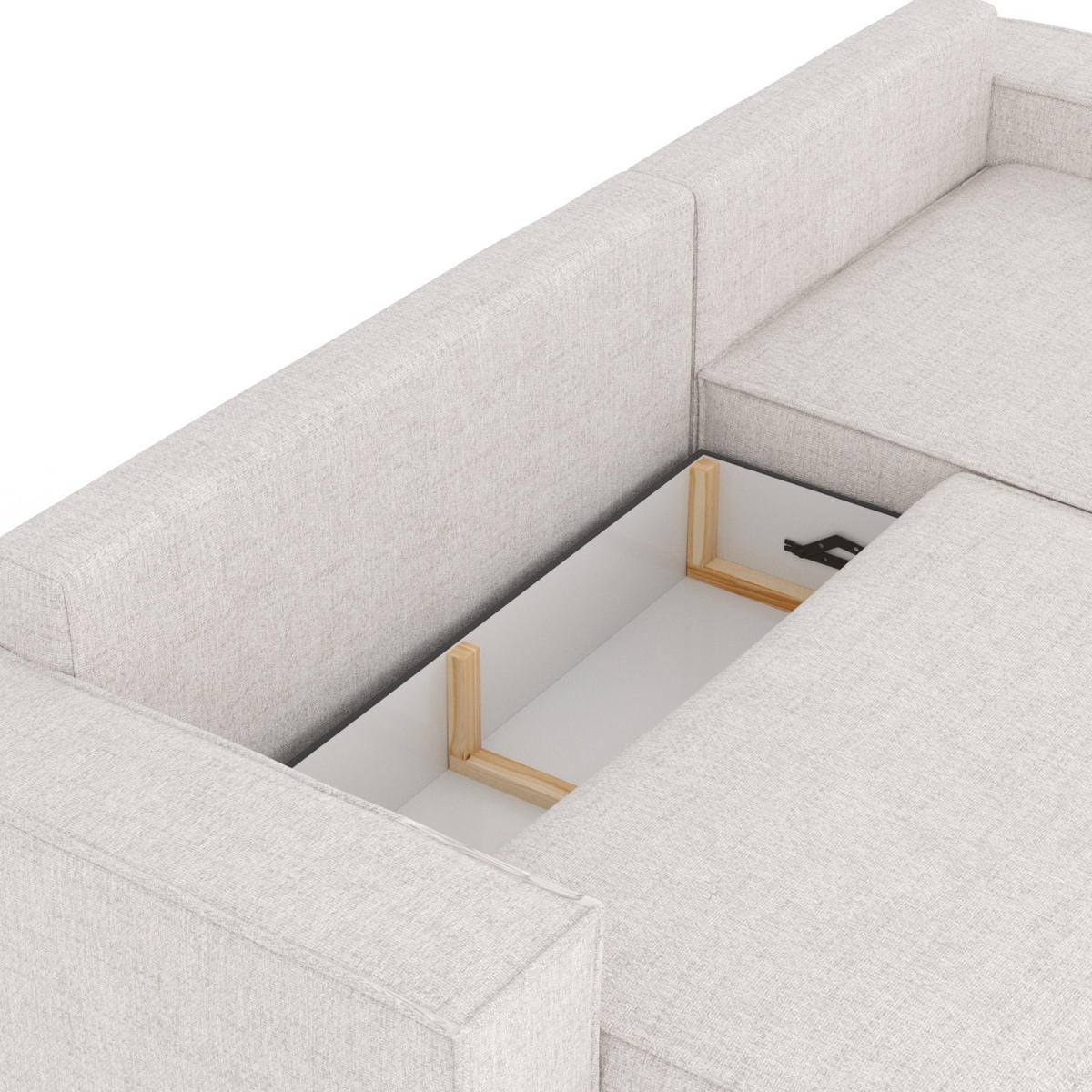 ECKSOFA TAURI mit Schlaffunktion Hellbeige im Neve Stoff - Sandfarben/Schwarz, Holz/Holzwerkstoff (294/185cm) - AltaBeds