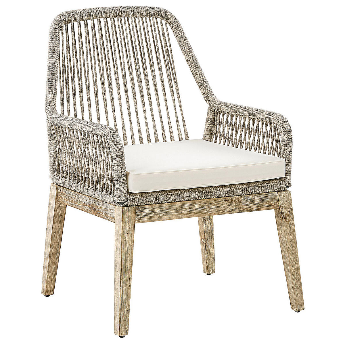 GARTENSTUHL 2er-SET beige/heller Holzfarbton Auflagen cremeweiß Olbia - Beige, Kunststoff (64/89/71cm) - Beliani