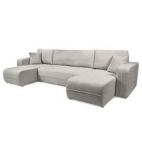 WOHNLANDSCHAFT - Hellgrau/Schwarz, Kunststoff/Textil (312/82/145cm) - home24