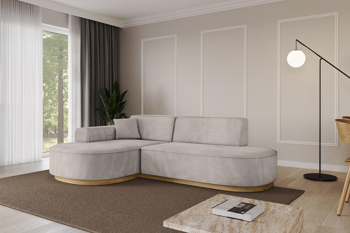 ECKSOFA Ottomane Links MARI-L1-v2 - 243x171x83 cm Hellbraun Velours - Hellbraun, Holzwerkstoff/Textil (243/171cm) - ALTDECOR