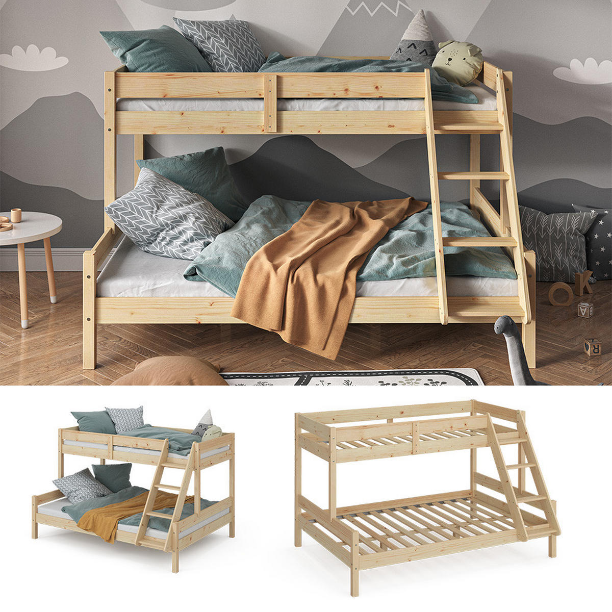 ETAGENBETT Everest Naturholz 140x200/90x200 cm - Eichefarben, Holz (140/200cm) - VitaliSpa