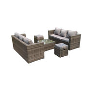 GARTENMÖBELSET mit Couchtisch Polyrattan 8-Sitzer - Dunkelgrau/Grau, Glas/Kunststoff - Fimous