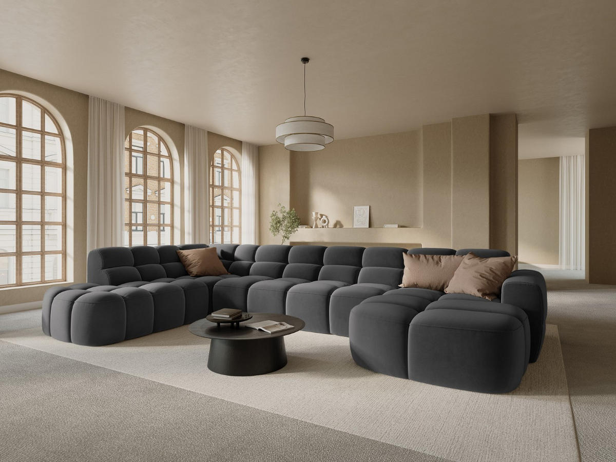 PANORAMASOFA links Lisa aus Samt dunkelgrau 7 Sitzplätze - Dunkelgrau, Textil (234/77/387cm) - Micadoni