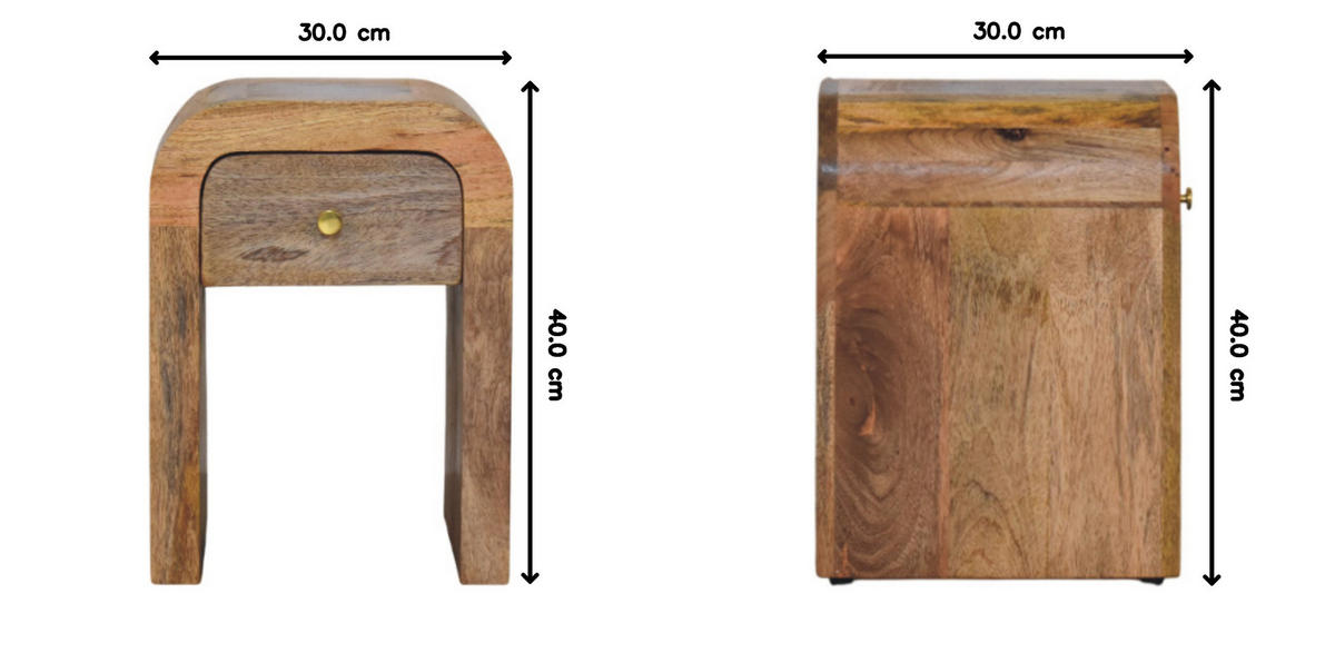 NACHTKASTEN Mini Darcy Eichenoptik mit Geschwungenen Kanten, 1 Schublade, Beige - Beige/Messingfarben, Holz/Metall (30/40/30cm) - Artisan Furniture
