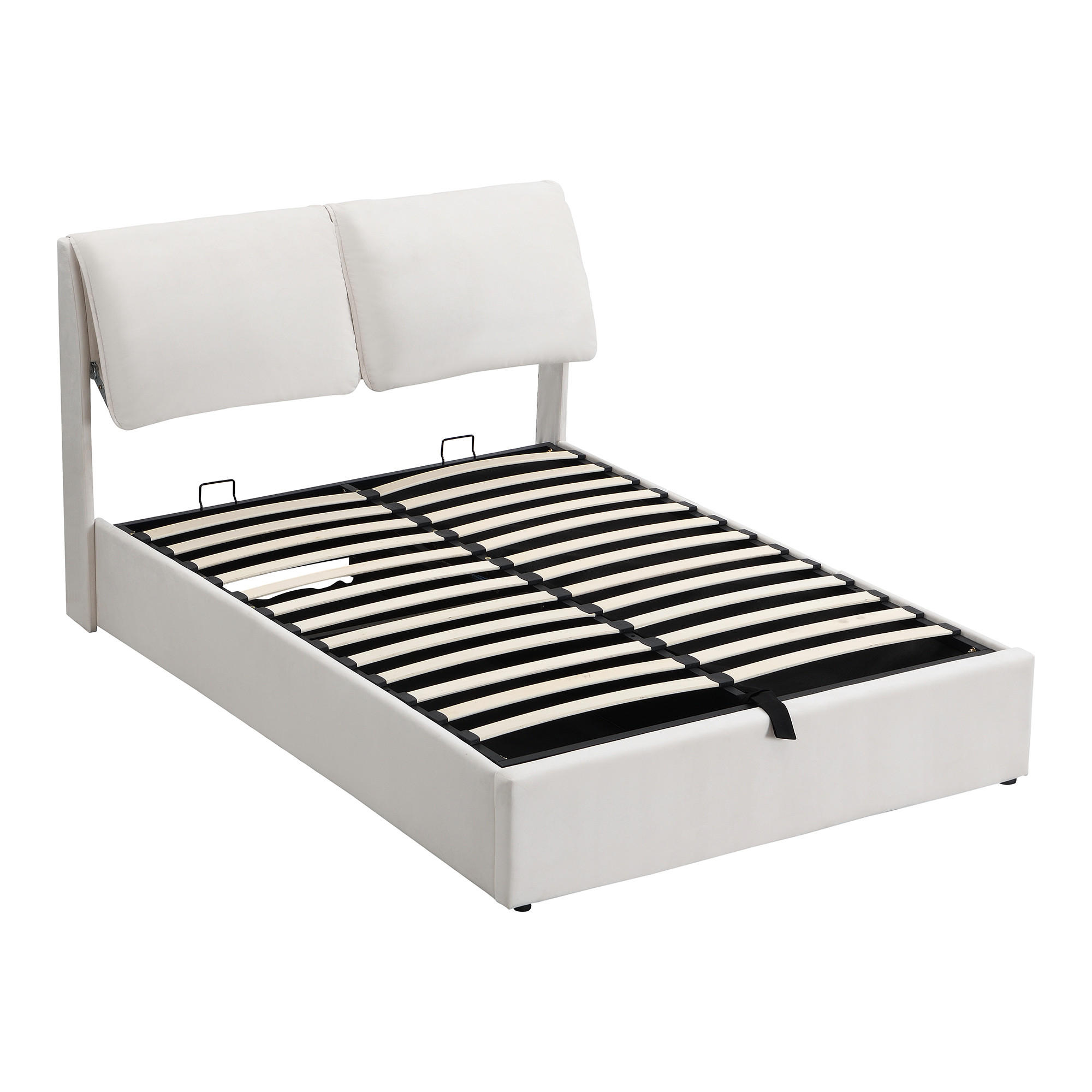 POLSTERBETT 140/190 cm Beige aus Samt mit hydraulischem Bettkasten und 3 Schubladen mit verstellbarem Kopfteil - Beige, Textil (140/190cm) - OKWISH