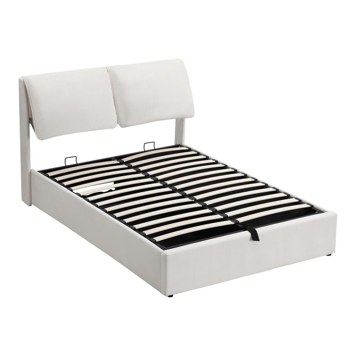 POLSTERBETT 140/190 cm Beige aus Samt mit hydraulischem Bettkasten und 3 Schubladen mit verstellbarem Kopfteil - Beige, Textil (140/190cm) - OKWISH