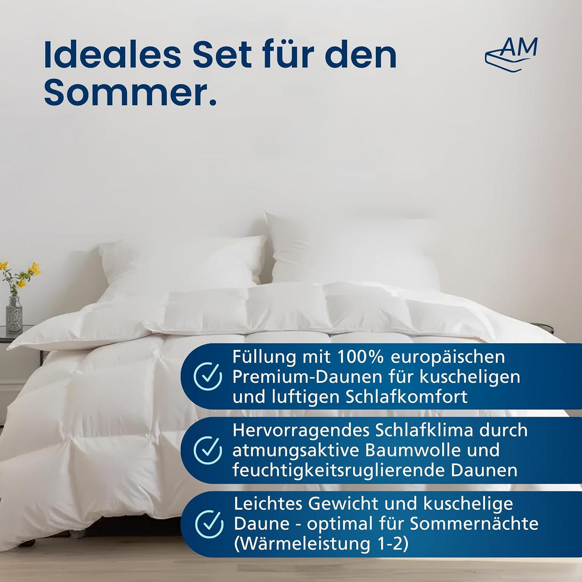 BETTWAREN SET Daunen Sommer 140/220cm, Kissen 40/80 cm 2er Set - Weiß, Textil (140/220cm) - AM Qualitätsmatratzen