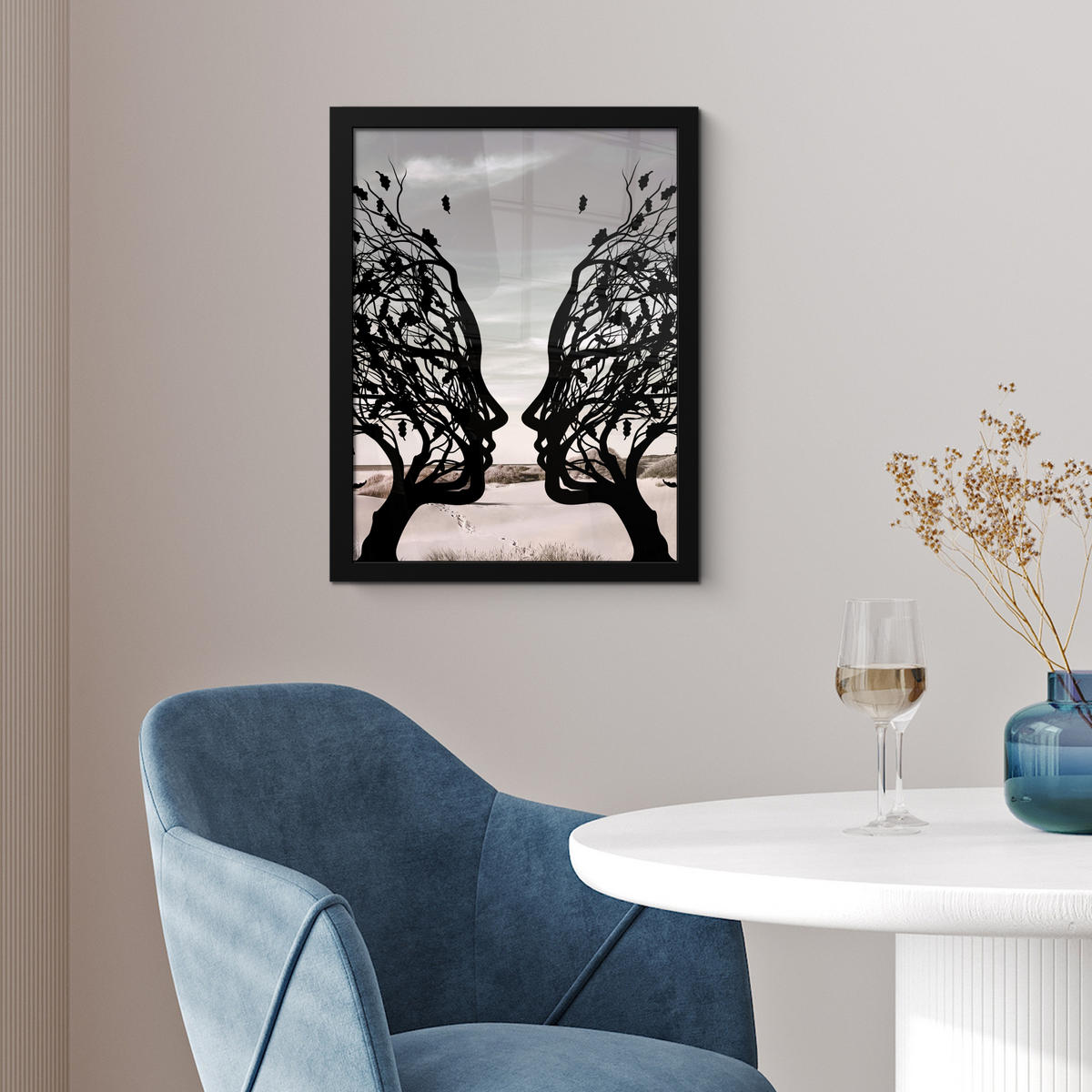 GERAHMTES BILD Strand - Meer - Menschen - Baum - Moderne Kunst 30x40 cm - Hellgrau, Papier (30/40cm) - MuchoWow