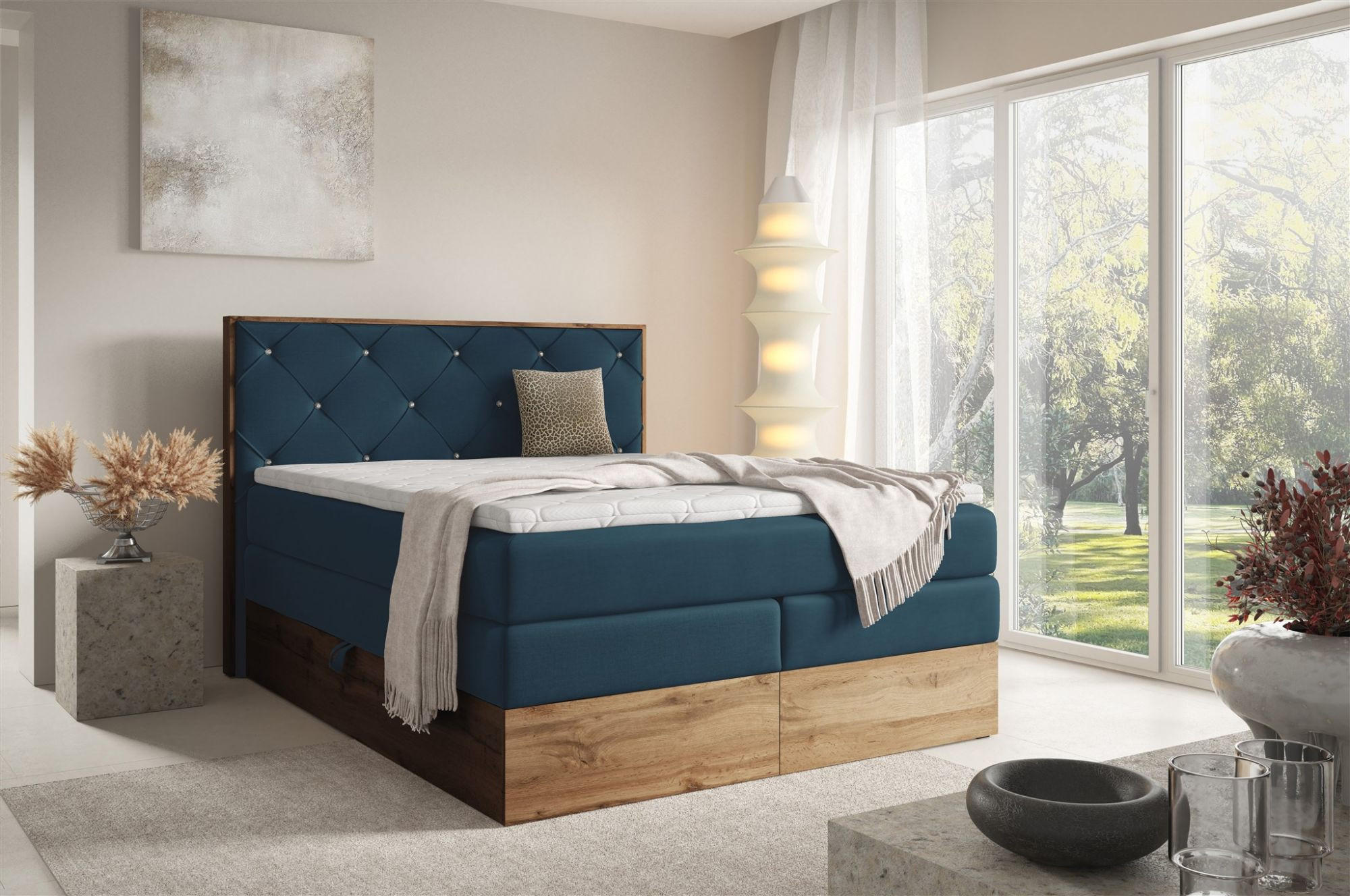 BOXSPRINGBETT Navel - Blau, Holzwerkstoff/Textil (140/200cm) - Fun Möbel