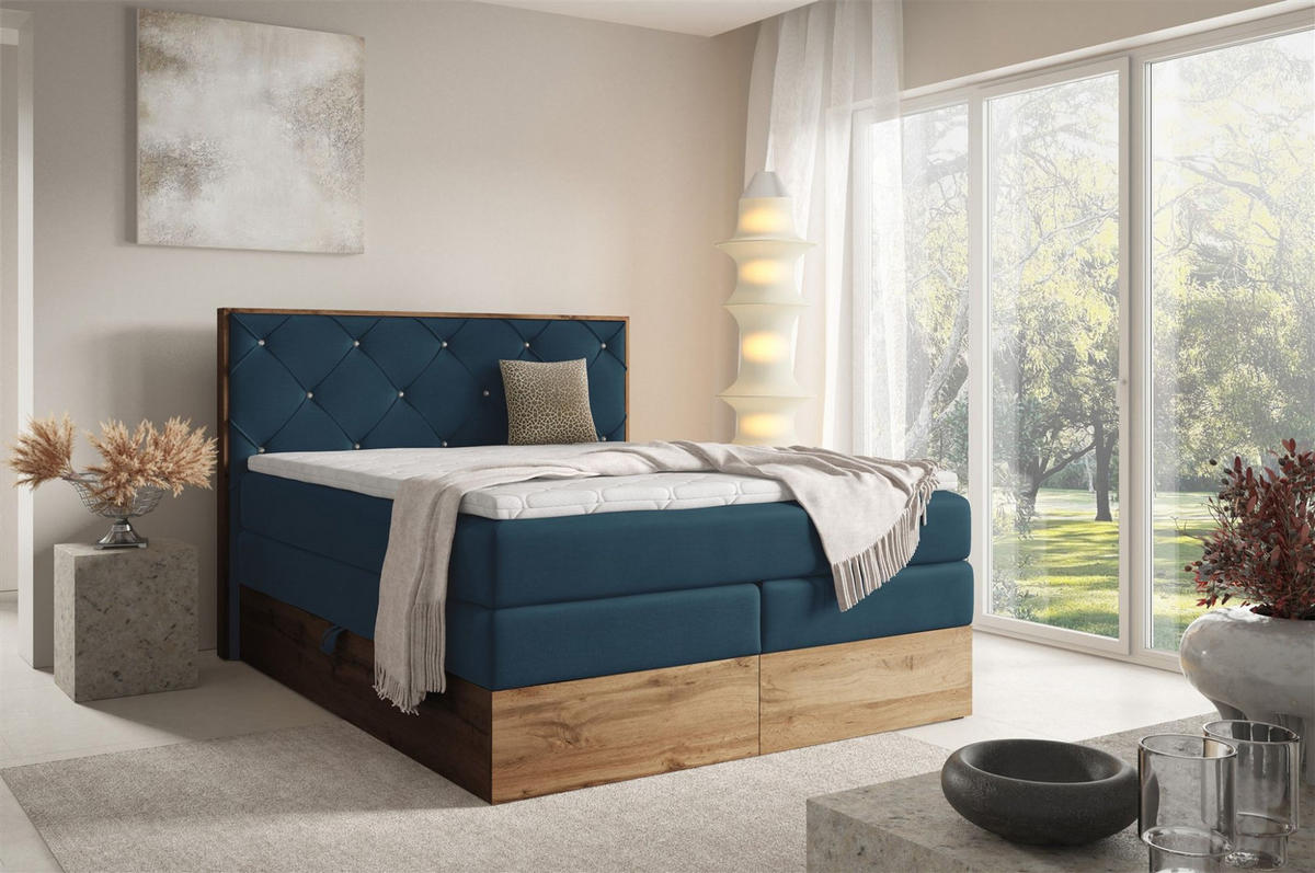 BOXSPRINGBETT Navel - Blau, Holzwerkstoff/Textil (140/200cm) - Fun Möbel