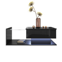 COUCHTISCH 100/50 cm in Schwarz Hochglanz, höhenverstellbar mit LED-Beleuchtung - Schwarz, Holzwerkstoff (110/50/47.5cm) - Flora Grace