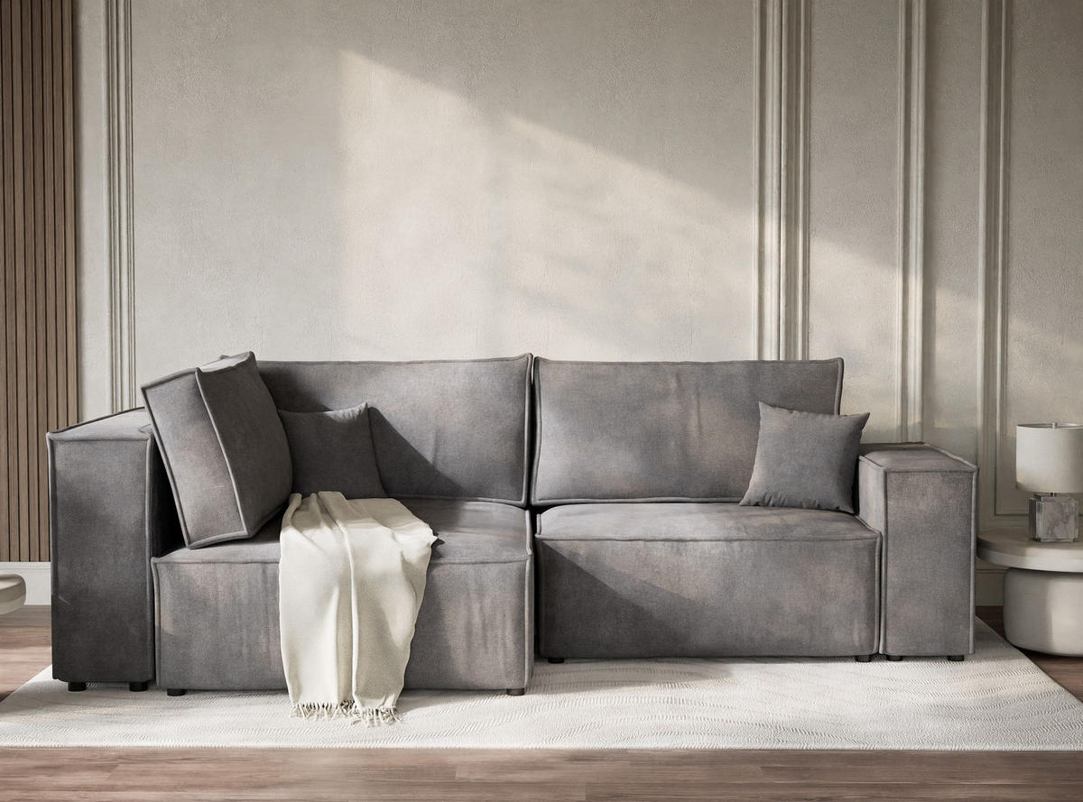 ECKSOFA MIT SCHLAFFUNKTION Tonga Grau Webstoff - Schwarz/Grau, Holz/Holzwerkstoff (105/253cm) - Maison de Reve