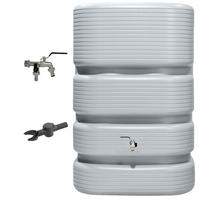 REGENTONNE Wandtank Komplett-Set 500 L, betongrau inkl. Chrom-Doppelauslaufhahn und Fallrohranschluss - Grau, Kunststoff (62/122/80cm) - 4rain