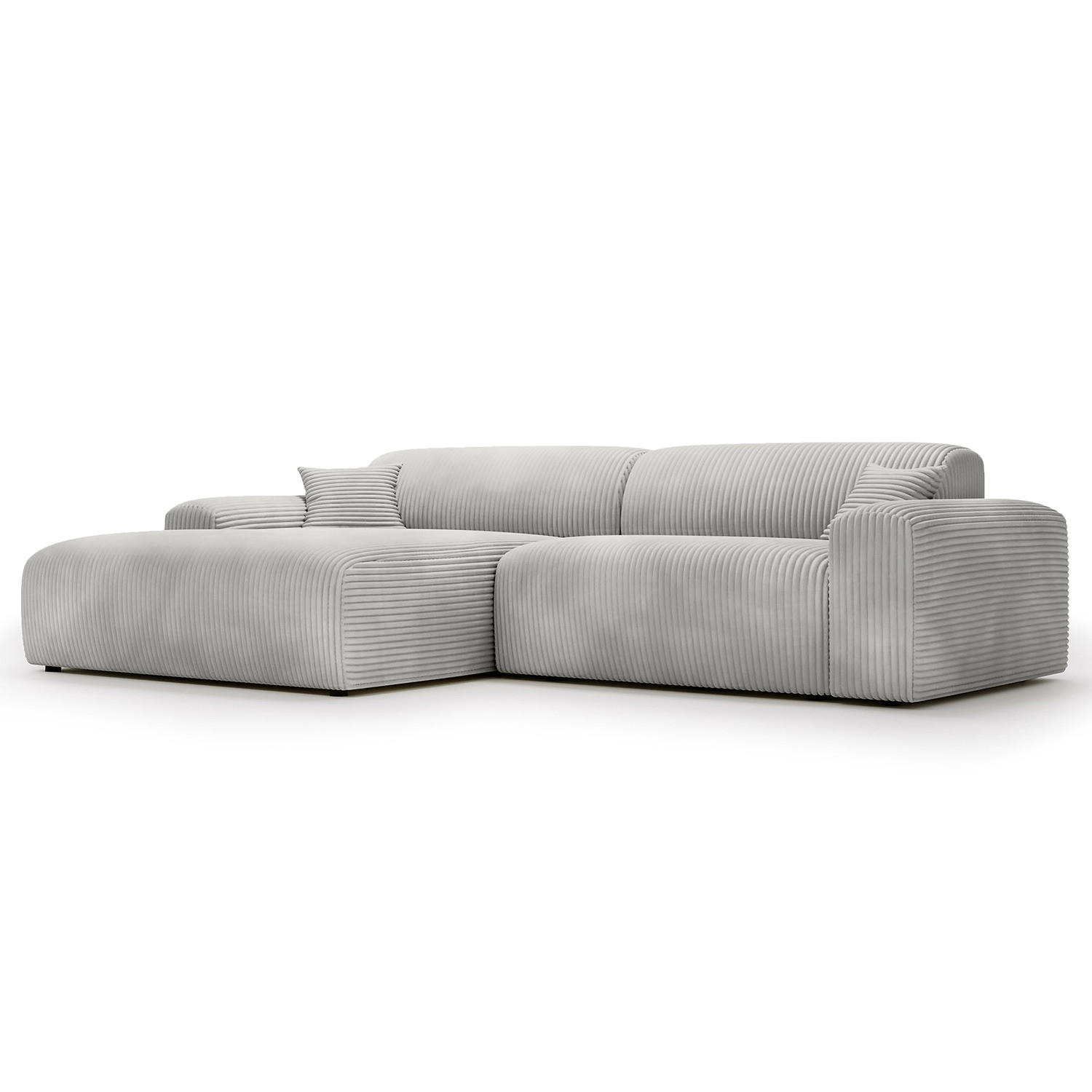 ECKSOFA mit Longchair - Cord - Silberfarben/Schwarz, Kunststoff/Textil (284/178cm) - home24