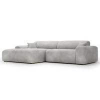 ECKSOFA mit Longchair - Cord - Silberfarben/Schwarz, Kunststoff/Textil (284/178cm) - home24