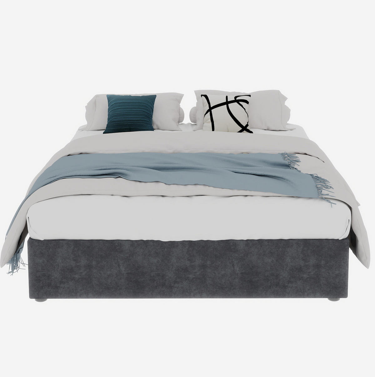 POLSTERBETT 160/200 cm grau aus Stoff und Metall mit Bettkasten - Grau, Textil (160/200cm) - OKWISH