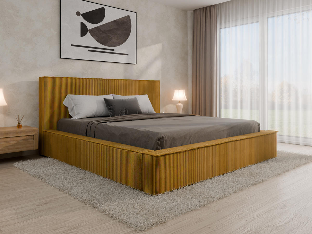 POLSTERBETT SANA180x200cm Elegantes Polsterbett für modernen Wohnstil , Federkernmatratze ELDAR (18cm), Currygelb - Currygelb, Holz (180/200cm) - Panda Möbel