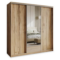 SCHWEBETÜRENSCHRANK TAVI 200/205/60 cm 3-türig mit Spiegel Eiche Wotan - Eiche Wotan, Holzwerkstoff (200/205/60cm) - MASSENO