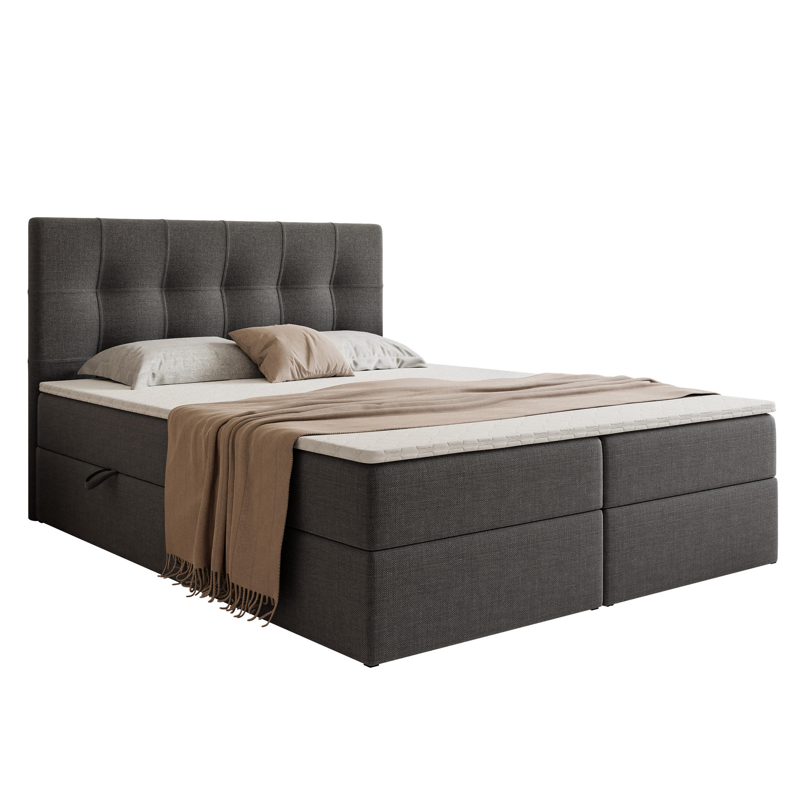 BOXBETT VENUS 200/200 cm, mit Matratze und Topper, Anthrazit - Anthrazit, Holzwerkstoff/Textil (200/200cm) - Idohome