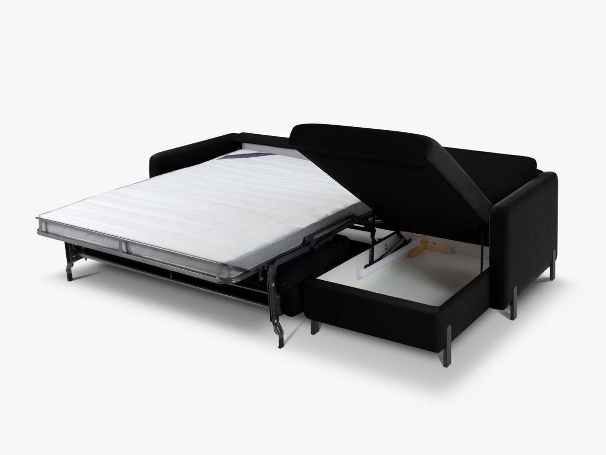 ECKSOFA ausklappbar rechts Gloria aus Samt schwarz 4 Sitzplätze - Schwarz, Textil (260/170cm) - Micadoni