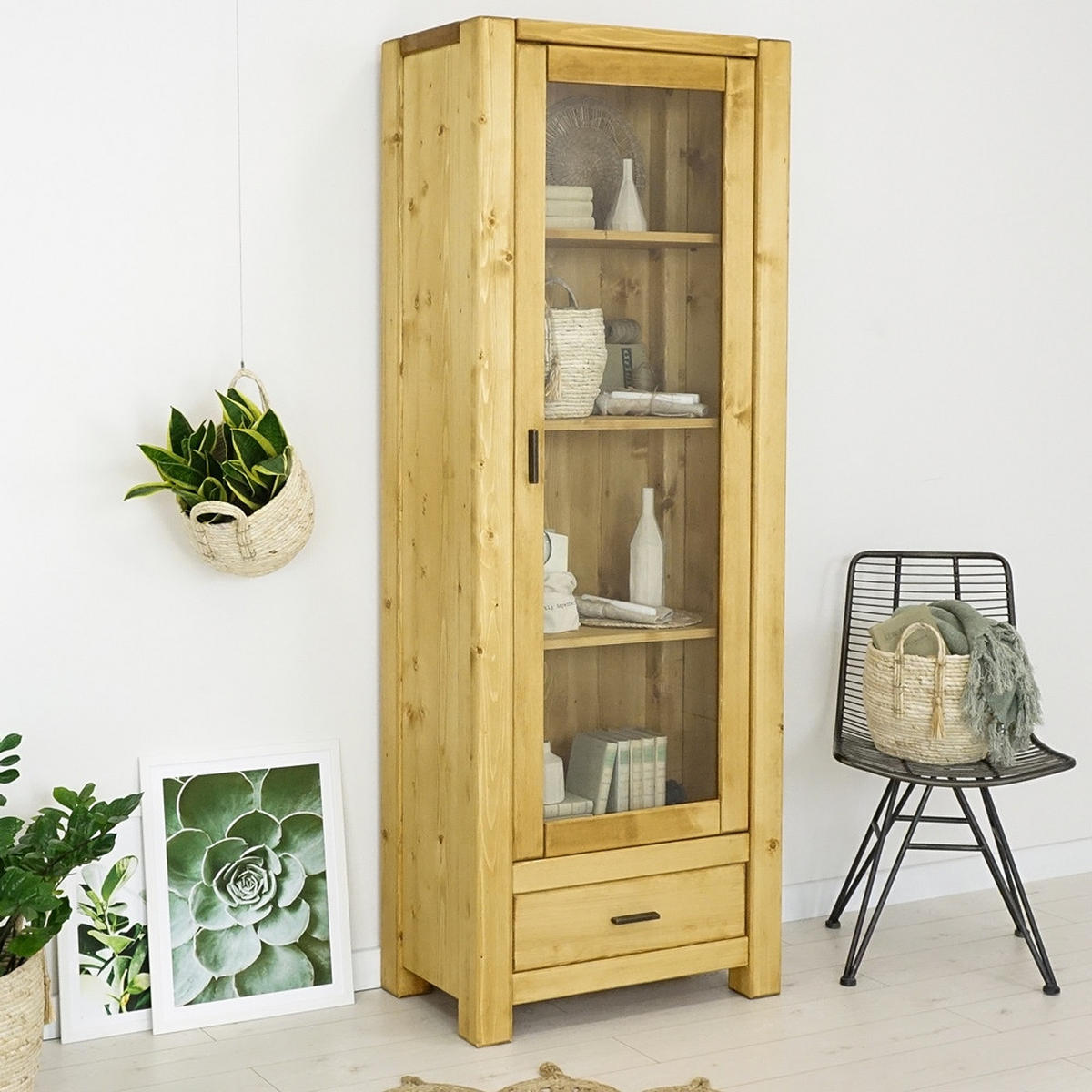 VITRINE aus Massivholz Sara - Honig, Holz (72/195/40cm) - Seart