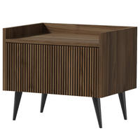 NACHTTISCH Amfali mit 1 Tür, geriffelte Fronten, Push-to-open, Metallbeine, 52 cm, Walnussfarben - Walnussfarben/Schwarz, Holzwerkstoff/Metall (52/45/41cm) - Beautysofa
