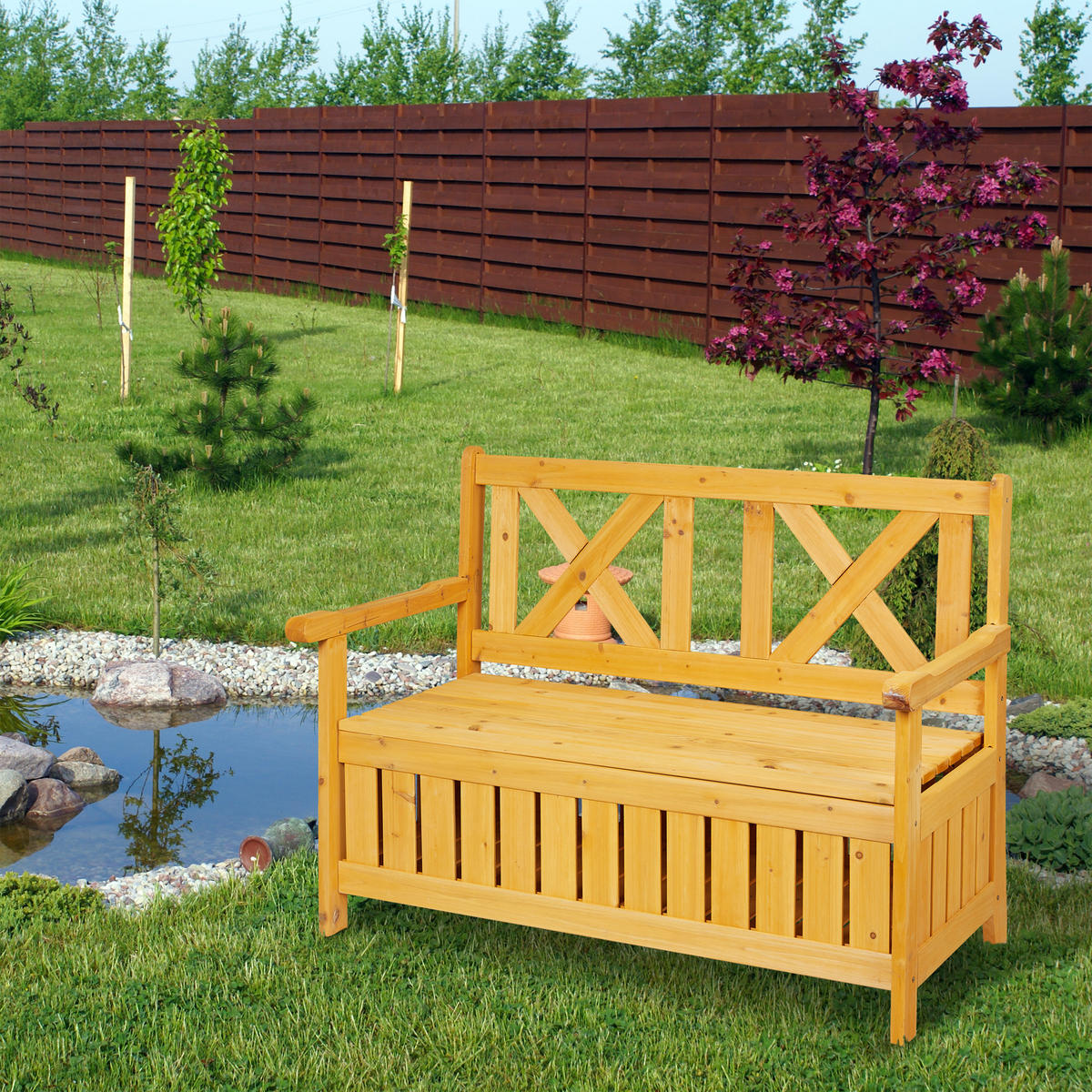 GARTENBANK - Hellbraun, Holz (115/85/60cm) - Relaxdays