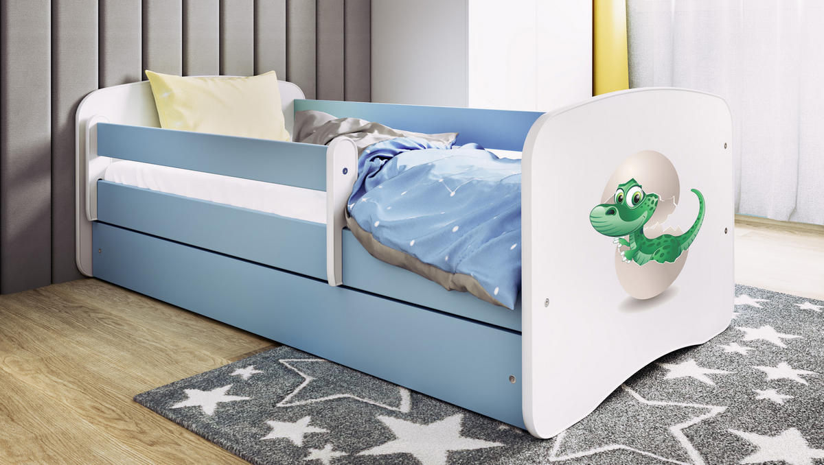 KINDERBETT Kleindino mit Schublade 180/80 90/61/184 - Blau, Holzwerkstoff (80/180cm) - RAUMHIRSCH FURNITURE