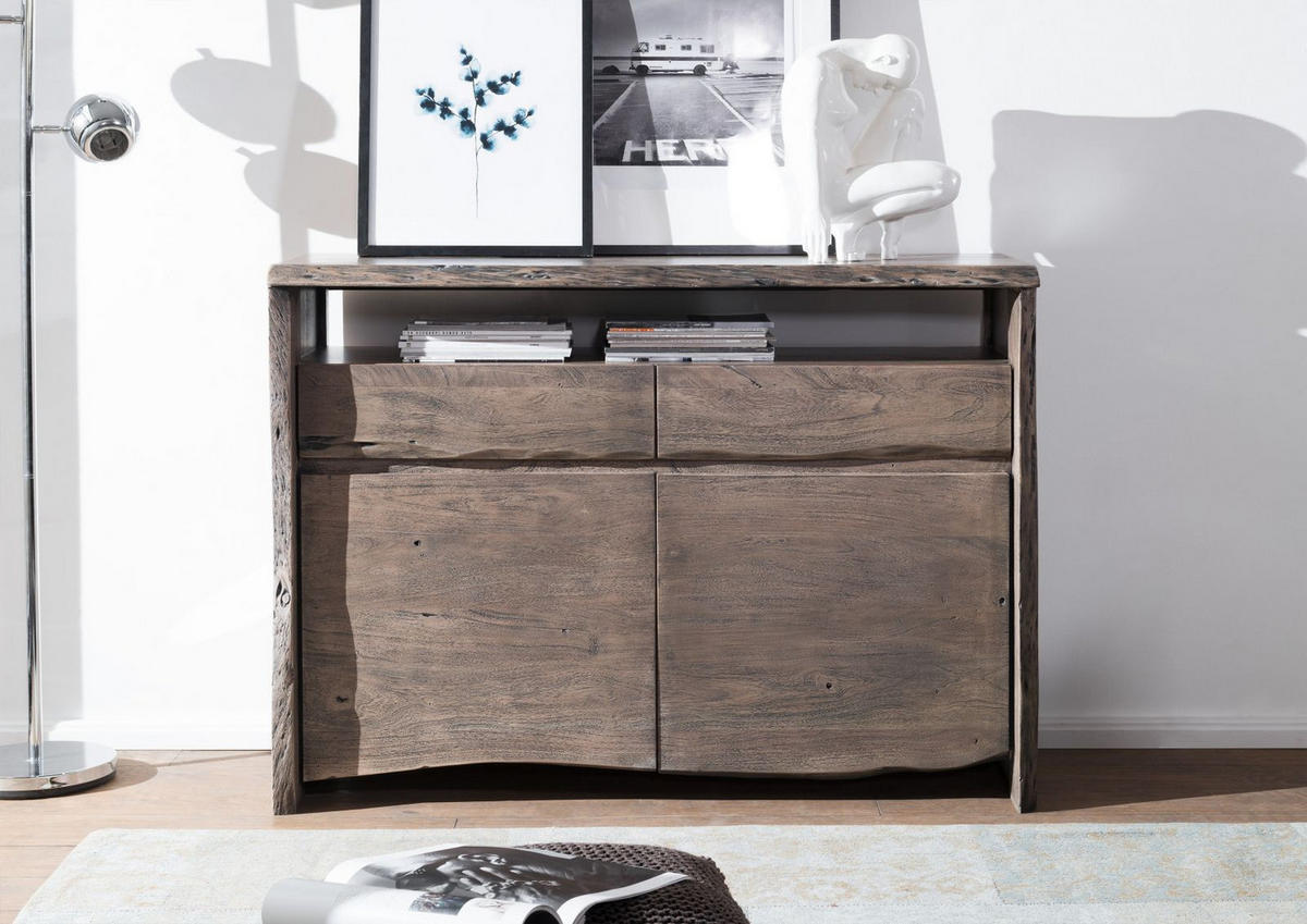 SIDEBOARD Akazie 131x45x96 grau lackiert PURE ACACIA #401 - Grau, Holz (131/96/45cm) - Massivmoebel24
