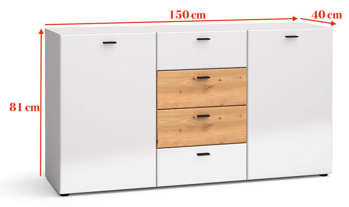 KOMMODE Oviedo weiß matt / weiß Hochglanz - Artisan Eiche 150 / 40 / 81cm - Weiß Hochglanz/Braun, Holz/Holzwerkstoff (150/81/40cm) - Feldmann-Wohnen
